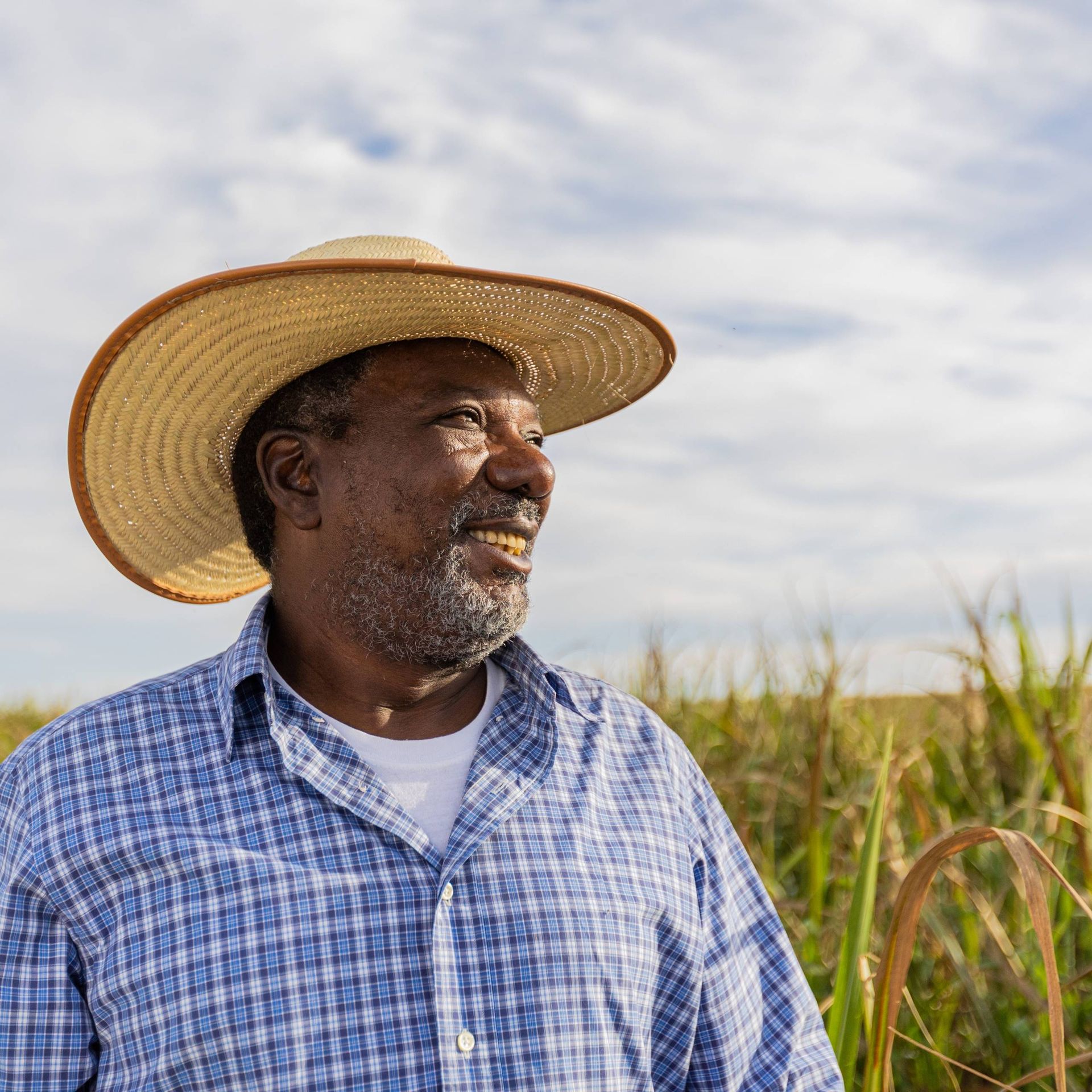 Image of a Brazilian farmer in a field of sugar cane