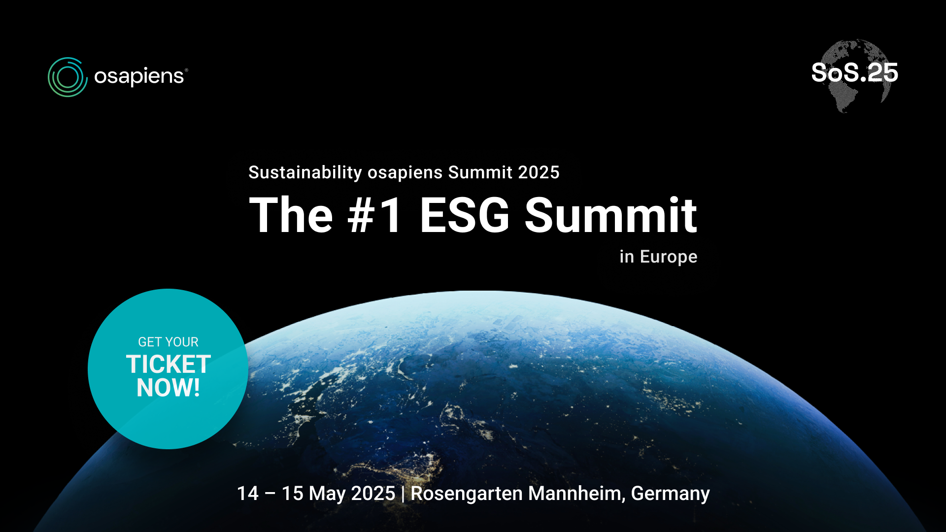 Banner advertising Sustainability osapiens Summit 2025 in Mannheim, Germany, 14-15 May.